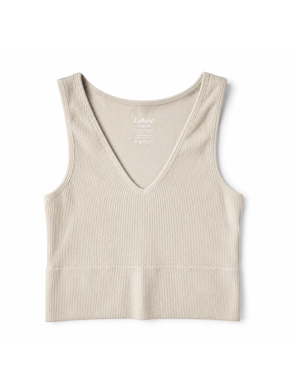 J. & Co Cream Ribbed V-Neck Seamless Knit Tank Top S/M